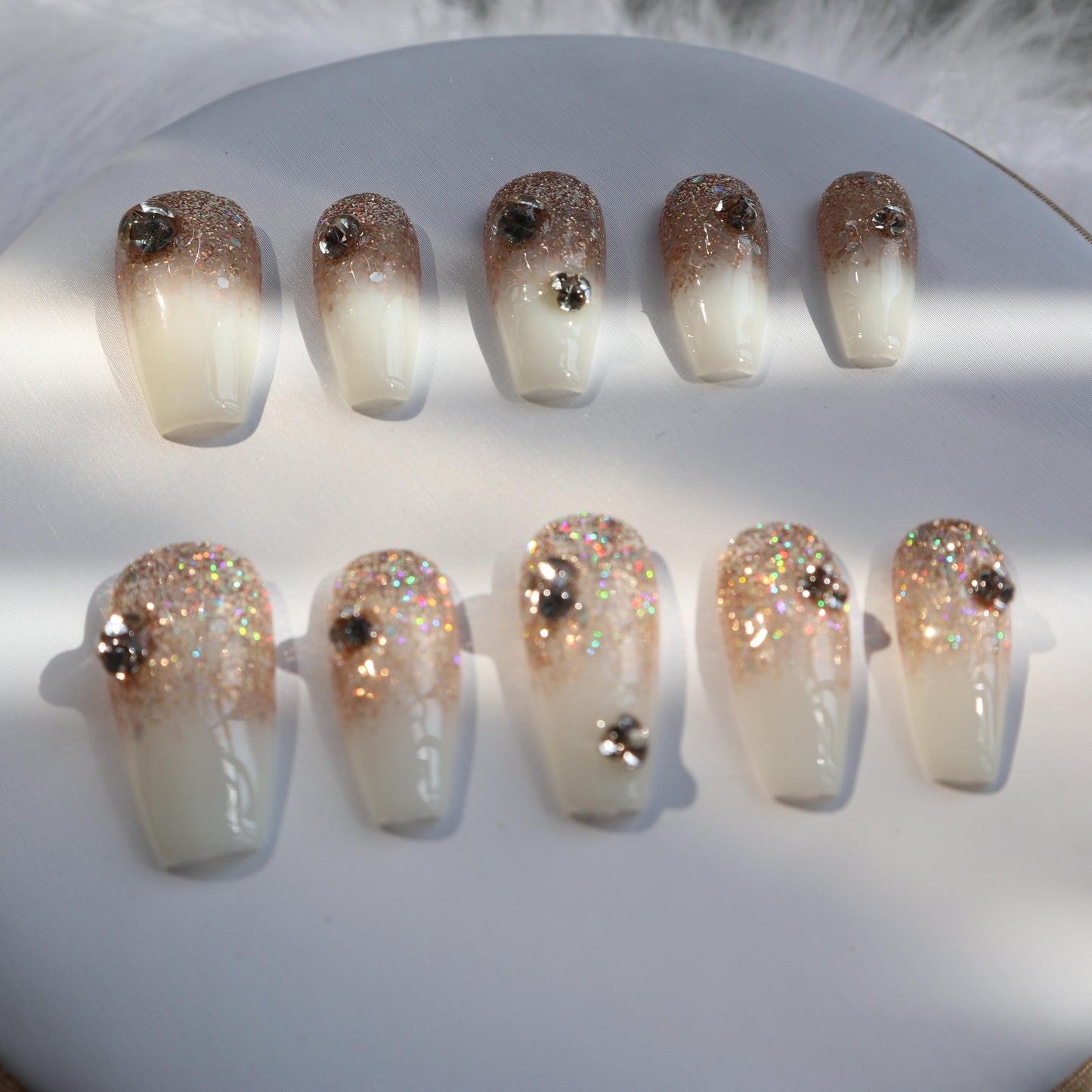 Designer: XinXin 50.French style rhinestones shining handmade nails Press on Nails DIY Nail