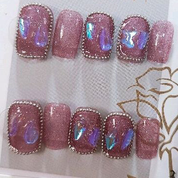 Designer: PinPin 3018.Handmade nails Press on Nails DIY Nail Art for woman girl Short Shining mauve