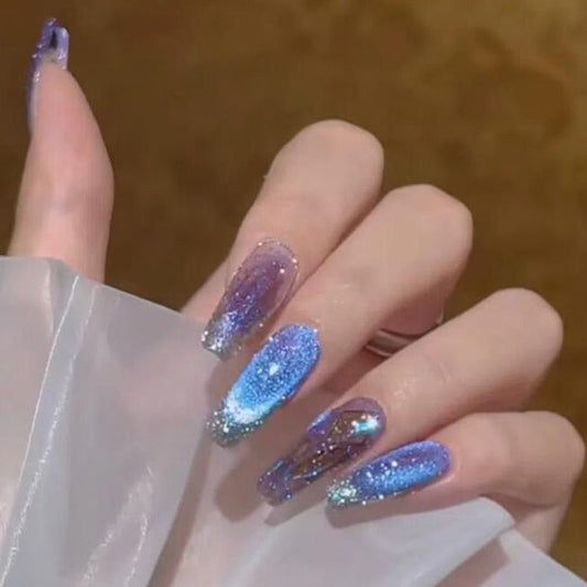 Designer: DuoDuo 1207.Handmade nails Press on Nails DIY Nail Art for woman girl cat eye Shining Long Coffin