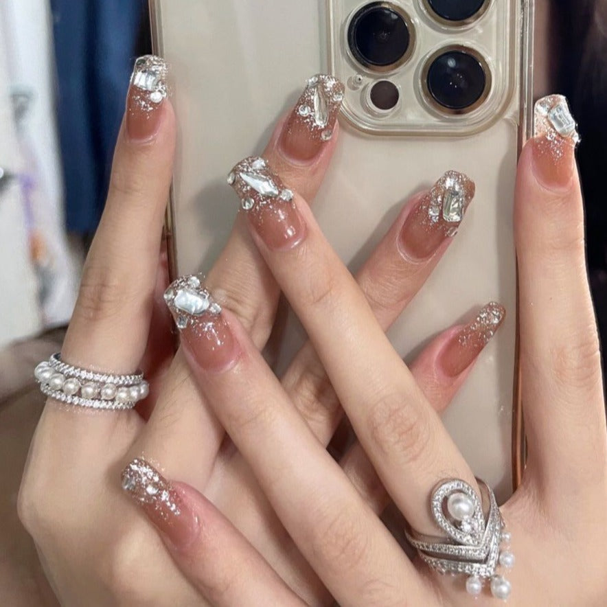 Designer: DuoDuo 2060.Handmade nails Press on Nails DIY Nail Art for woman girl French Cat Eyes Long Coffin rhinestone