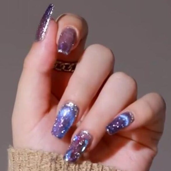 Designer: DuoDuo 1206.Handmade nails Press on Nails DIY Nail Art for woman girl Long Coffin Cat Eyes Shining