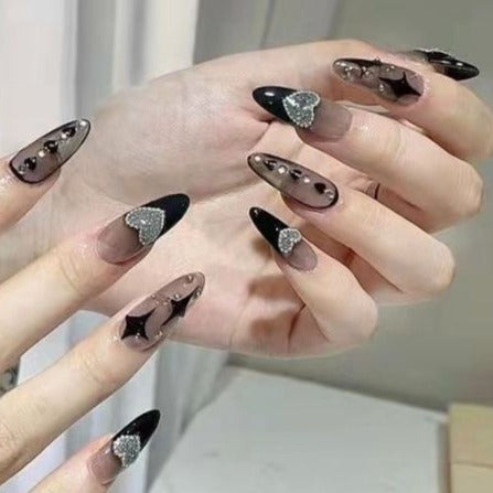 Designer: DuoDuo 1227.Handmade nails Press on Nails DIY Nail Art for woman girl Almond Long black