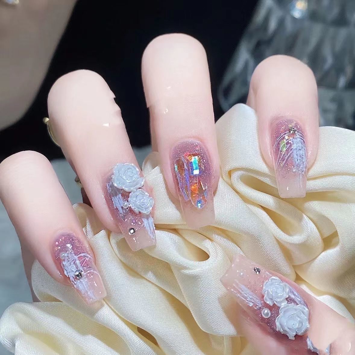 Designer: DuoDuo 2044.Handmade nails Press on Nails DIY Nail Art for woman girl Long Coffin wedding