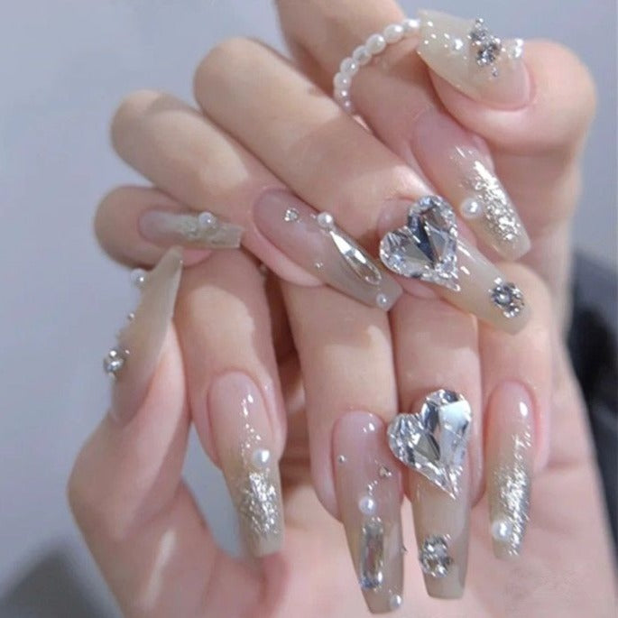 Designer: DuoDuo 3001.Handmade nails Press on Nails DIY Nail Art for woman girl French Long Coffin white