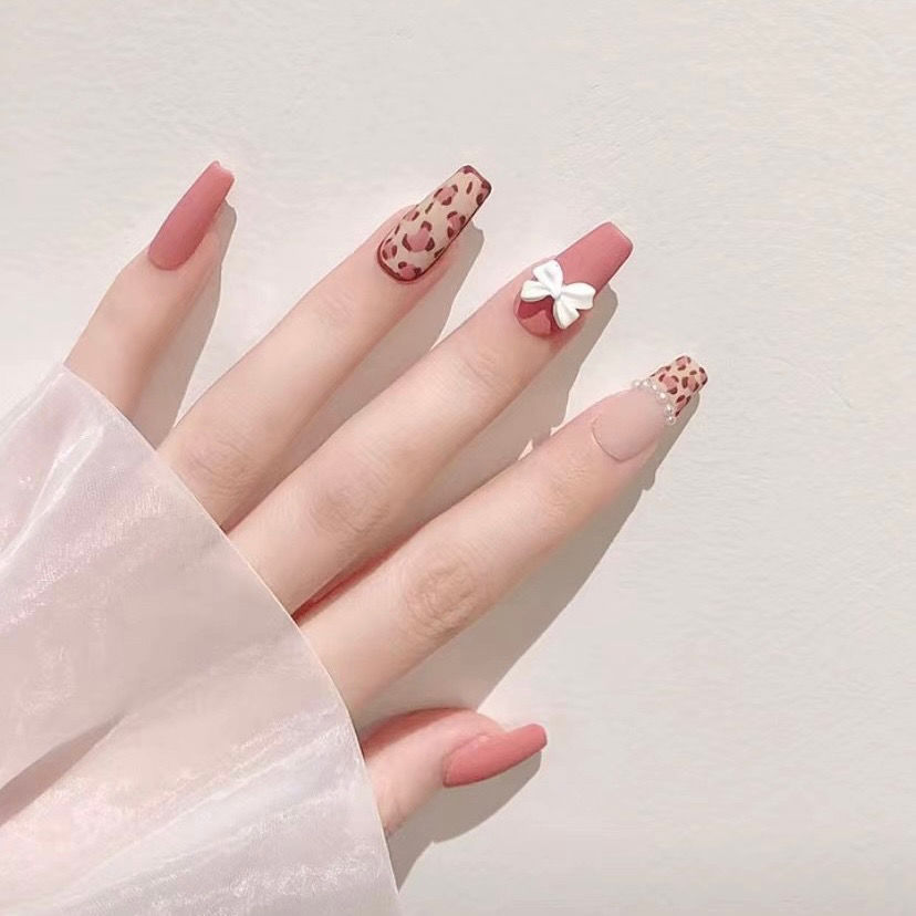 Designer: DuoDuo 1606.Handmade nails Press on Nails DIY Nail Art for woman girl Long Coffin pink Cartoon