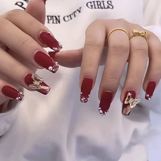 Designer: DuoDuo 1317.Handmade nails Press on Nails DIY Nail Art for woman girl Long Coffin red