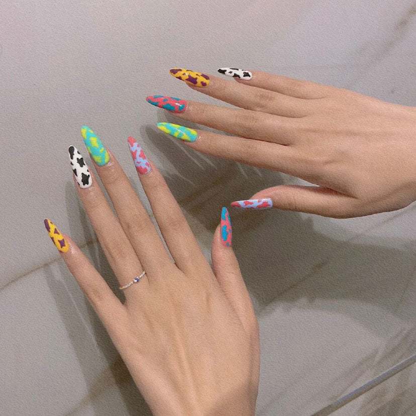 Designer: DuoDuo 1614.Handmade nails Press on Nails DIY Nail Art for woman girl colorful Almond Cartoon