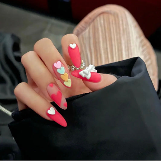 Designer: DuoDuo 1621.Handmade nails Press on Nails DIY Nail Art for woman girl Almond Long pink Cartoon