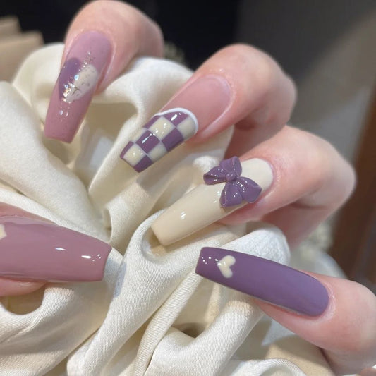 Designer: DuoDuo 1404.Handmade nails Press on Nails DIY Nail Art for woman girl Long Coffin purple