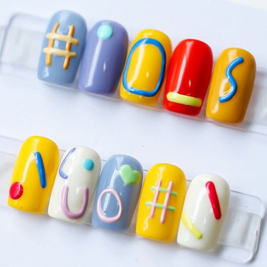 Designer: PinPin 1126.Handmade nails Press on Nails DIY Nail Art for woman girl Short Cartoon colorful