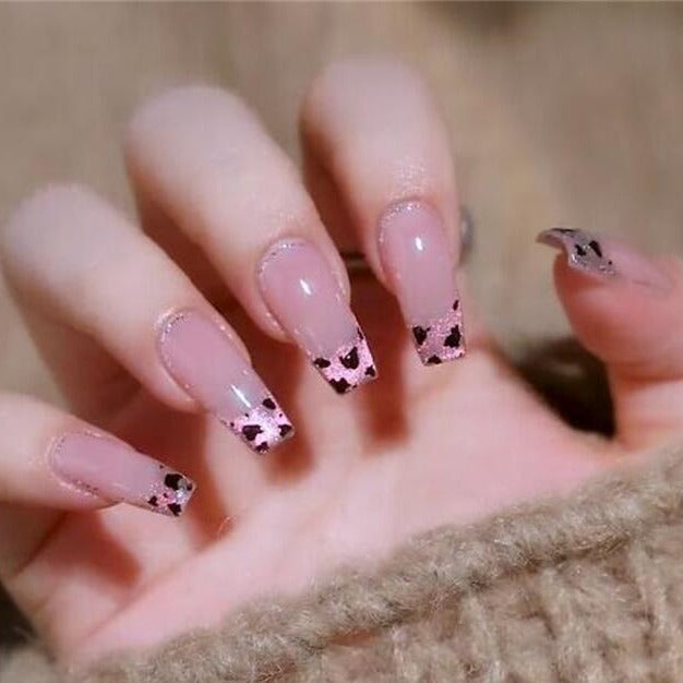 Designer: DuoDuo 1205.Handmade nails Press on Nails DIY Nail Art for woman girl French Cat Eyes Long Coffin pink