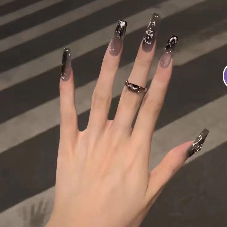 Designer: DuoDuo 2043.Handmade nails Press on Nails DIY Nail Art for woman girl Long Coffin black