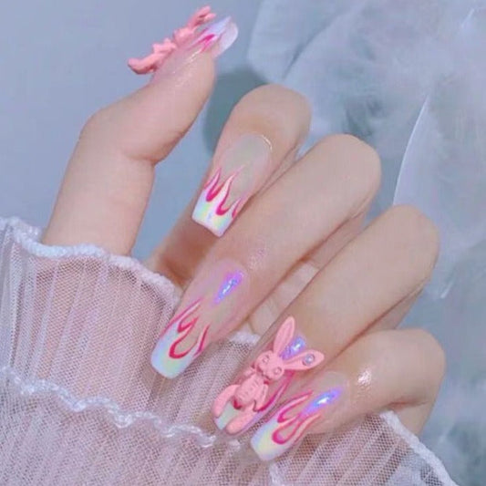 Designer: DuoDuo 2013.Handmade nails Press on Nails DIY Nail Art for woman girl Long Coffin pink