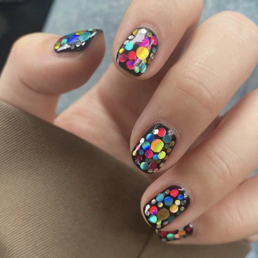 Designer: DuoDuo 2051.Handmade nails Press on Nails DIY Nail Art for woman girl Short colorful