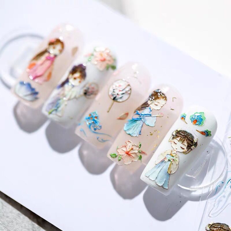 Designer: PinPin 1106.Handmade nails Press on Nails DIY Nail Art for woman girl Long Coffin Cartoon colorful