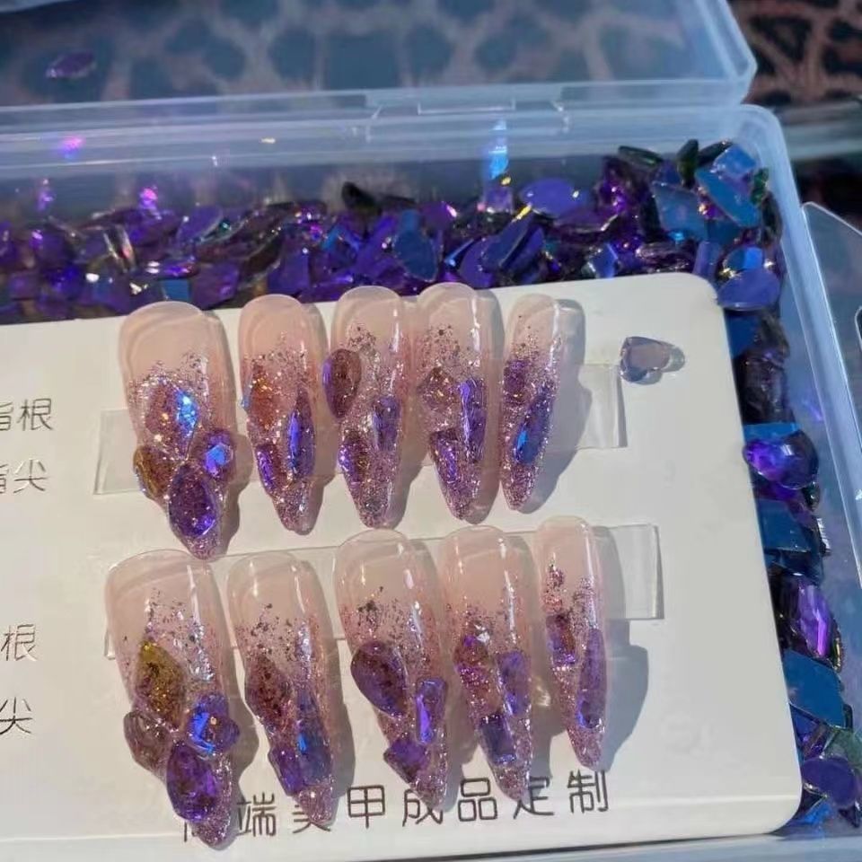 Designer: DuoDuo 3000.Handmade nails Press on Nails DIY Nail Art for woman girl Long Coffin purple