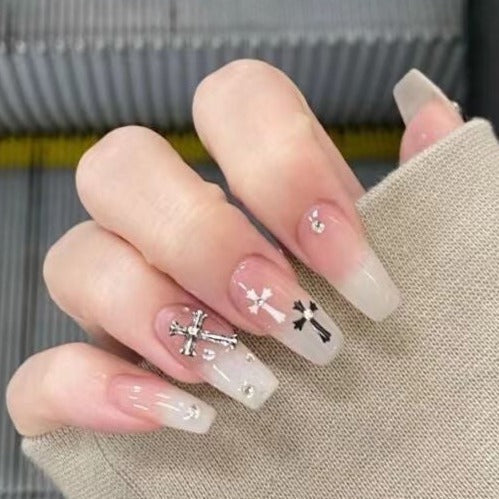 Designer: DuoDuo 2009.Handmade nails Press on Nails DIY Nail Art for woman girl French Long Coffin pink