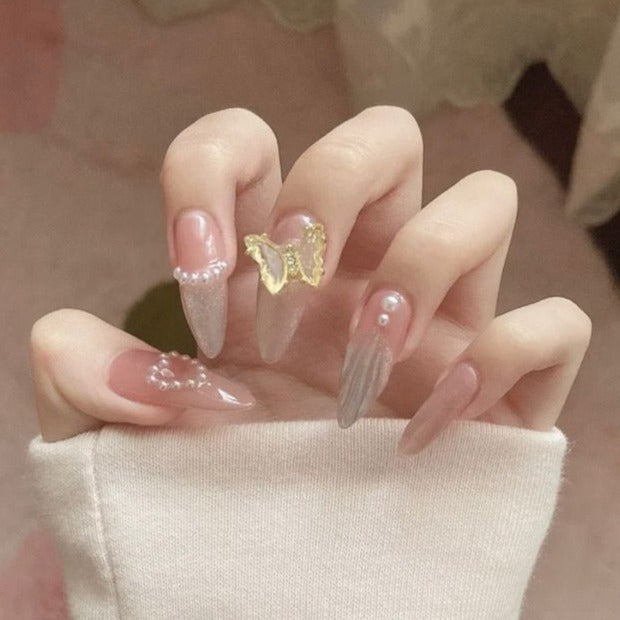 Designer: DuoDuo 2014.Handmade nails Press on Nails DIY Nail Art for woman girl Almond Long pink