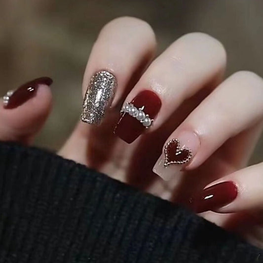 Designer: DuoDuo 1216.Handmade nails Press on Nails DIY Nail Art for woman girl Long Coffin red