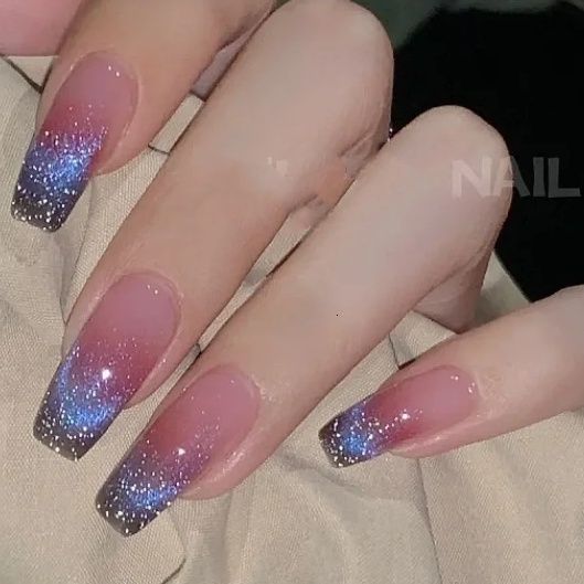 Designer: DuoDuo 1208.Handmade nails Press on Nails DIY Nail Art for woman girl French cat eye Shining Long Coffin pink