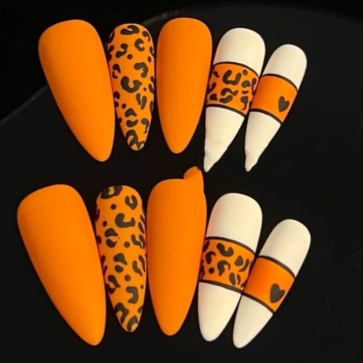 Designer: PinPin 1601.Handmade nails Press on Nails DIY Nail Art for woman girl Long Almond orange