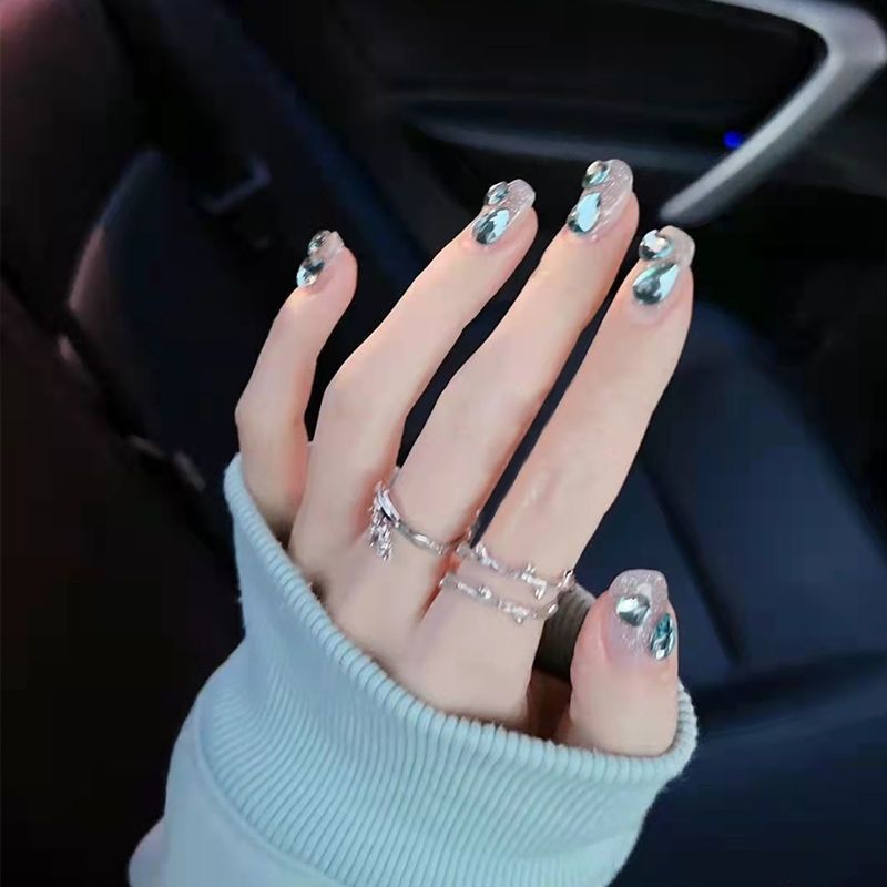 Designer: DuoDuo 3024.Handmade nails Press on Nails DIY Nail Art for woman girl Short blue