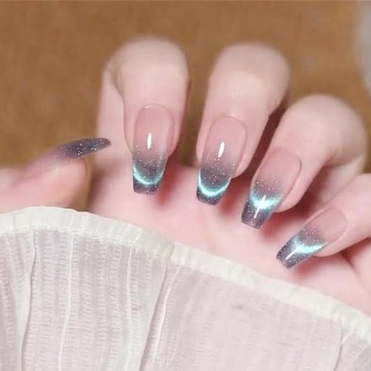 Designer: DuoDuo 1206.Handmade nails Press on Nails DIY Nail Art for woman girl French Cat Eyes Long Coffin