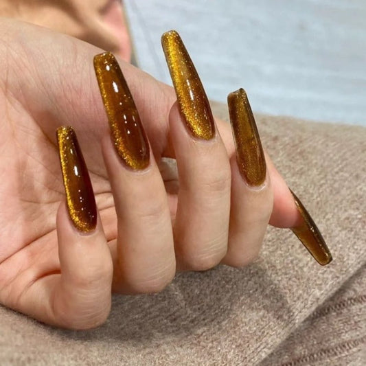 Designer: DuoDuo 5002.Handmade nails Press on Nails DIY Nail Art for woman girl Long Coffin gold Cat Eyes