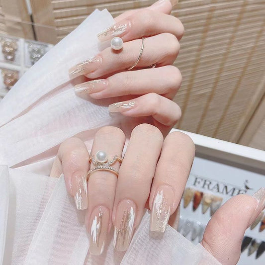 Designer: DuoDuo 1307.Handmade nails Press on Nails DIY Nail Art for woman girl wedding pink Long Coffin