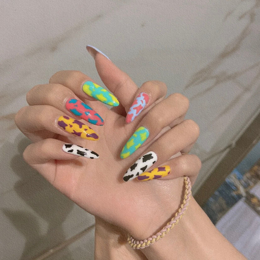 Designer: DuoDuo 1614.Handmade nails Press on Nails DIY Nail Art for woman girl colorful Almond Cartoon