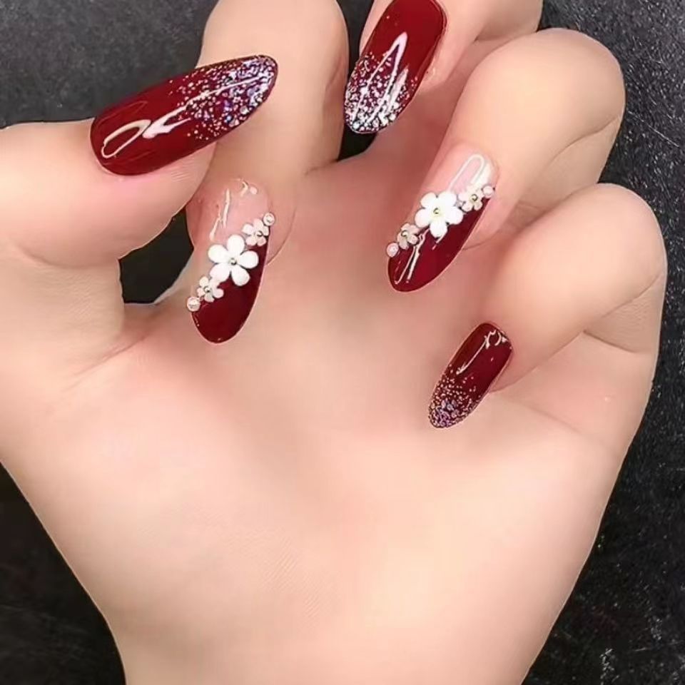 Designer: PinPin 1211.Handmade nails Press on Nails DIY Nail Art for woman girl Long Coffin red