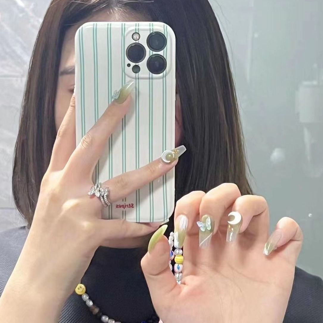 Designer: DuoDuo 3028.Handmade nails Press on Nails DIY Nail Art for woman girl French Long Coffin green