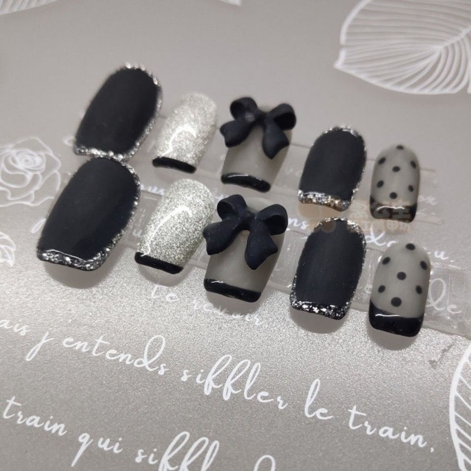 Designer: DuoDuo 1244.Handmade nails Press on Nails DIY Nail Art for woman girl Short Coffin black