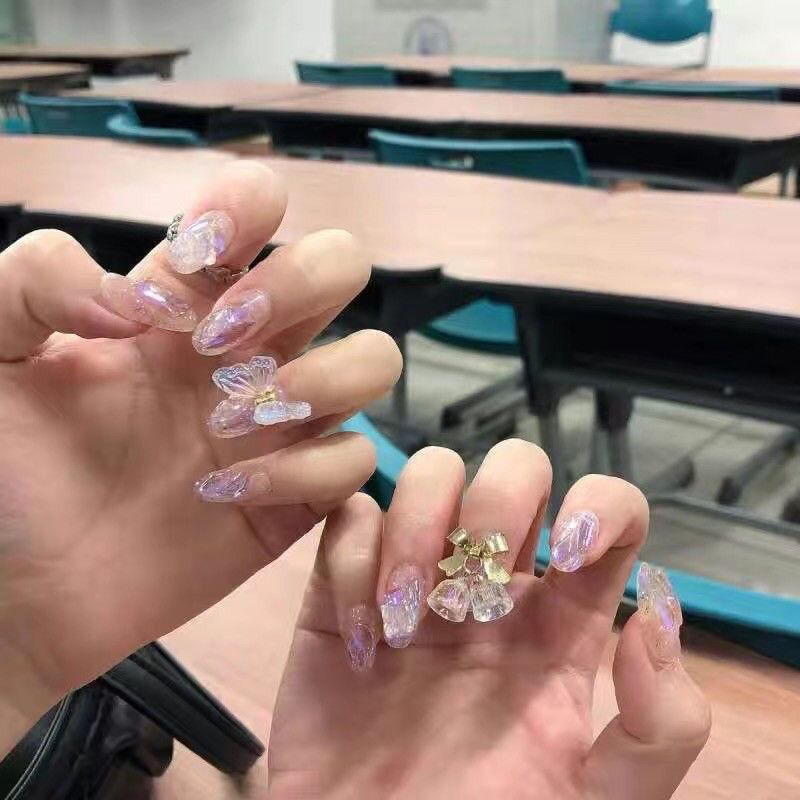 Designer: DuoDuo 1104.Handmade nails Press on Nails DIY Nail Art for woman girl French Shining Almond Long