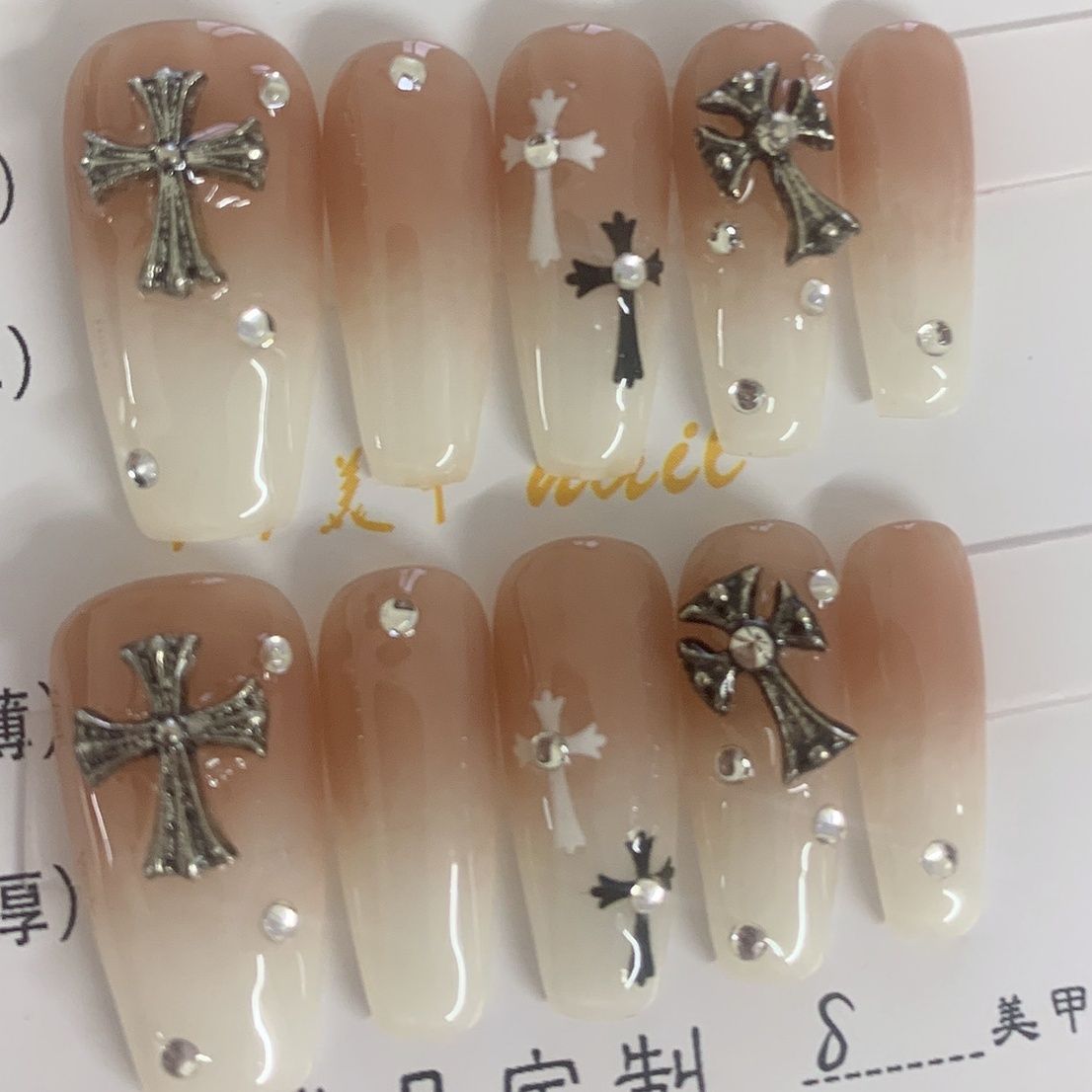 Designer: DuoDuo 2009.Handmade nails Press on Nails DIY Nail Art for woman girl French Long Coffin pink