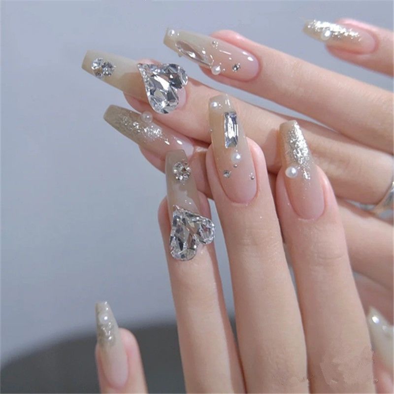 Designer: DuoDuo 3001.Handmade nails Press on Nails DIY Nail Art for woman girl French Long Coffin white