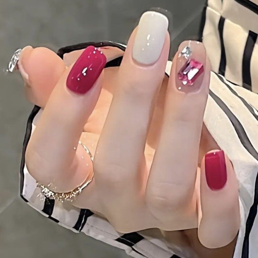 Designer: DuoDuo 2041.Handmade nails Press on Nails DIY Nail Art for woman girl Short colorful red