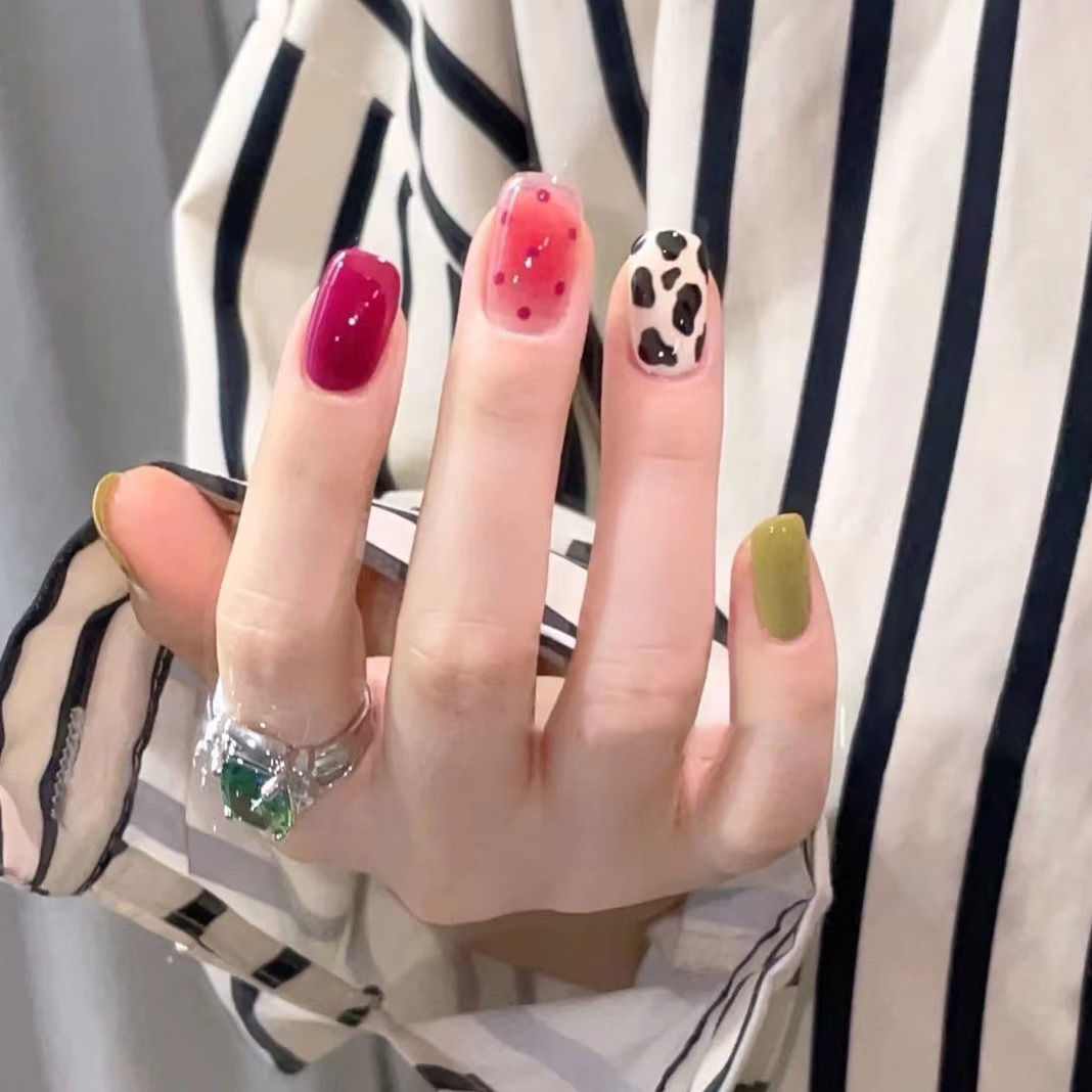 Designer: DuoDuo 2059.Handmade nails Press on Nails DIY Nail Art for woman girl Short Cartoon colorful