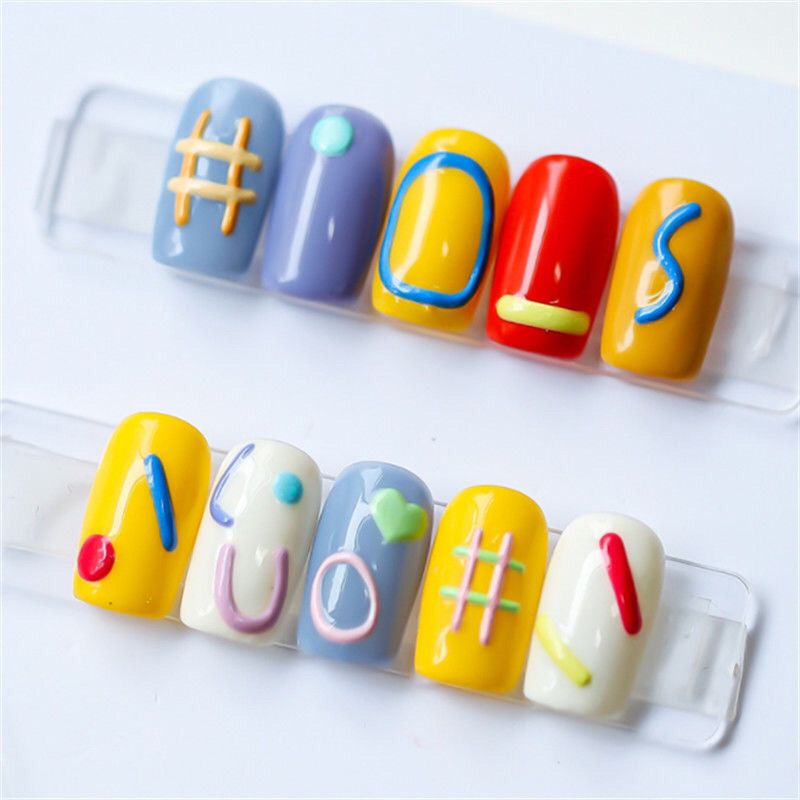 Designer: PinPin 1126.Handmade nails Press on Nails DIY Nail Art for woman girl Short Cartoon colorful