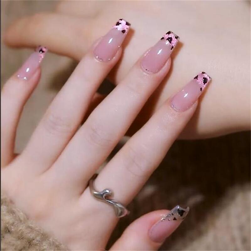 Designer: DuoDuo 1205.Handmade nails Press on Nails DIY Nail Art for woman girl French Cat Eyes Long Coffin pink