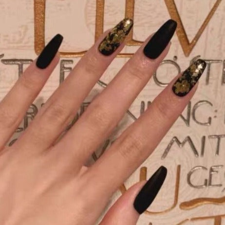 Designer: DuoDuo 1612.Handmade nails Press on Nails DIY Nail Art for woman girl Coffin Long black