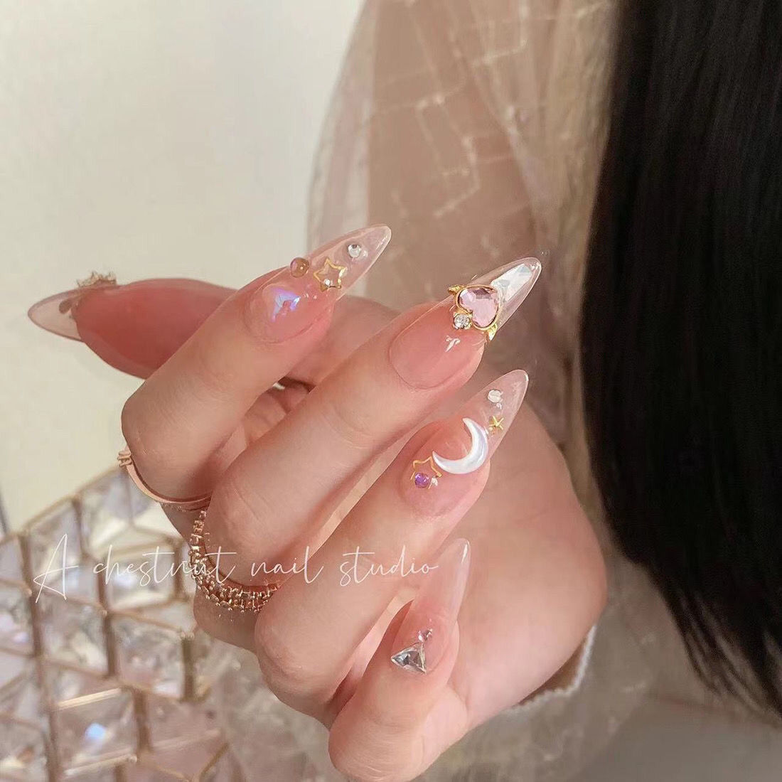 Designer: DuoDuo 1115.Handmade nails Press on Nails DIY Nail Art for woman girl Almond Long pink