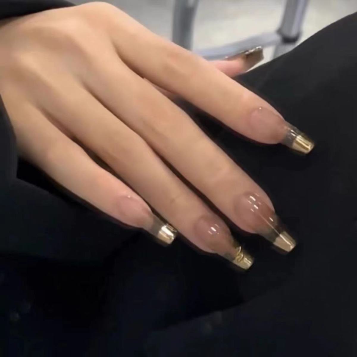 Designer: DuoDuo 2039.Handmade nails Press on Nails DIY Nail Art for woman girl Long Coffin gold