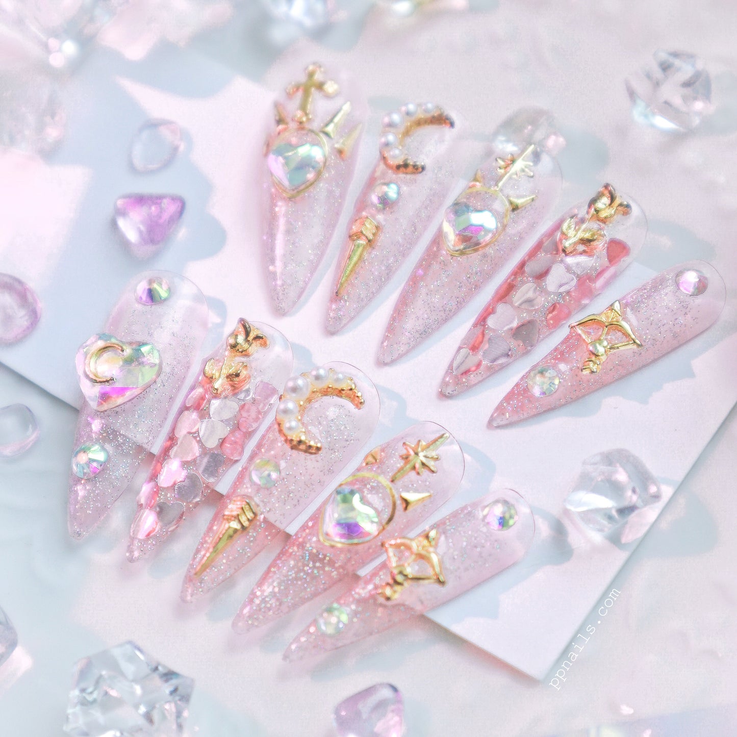 Designer: XinXin 58.Magic sailor pink moon handmade nails Press on Nails DIY Nail