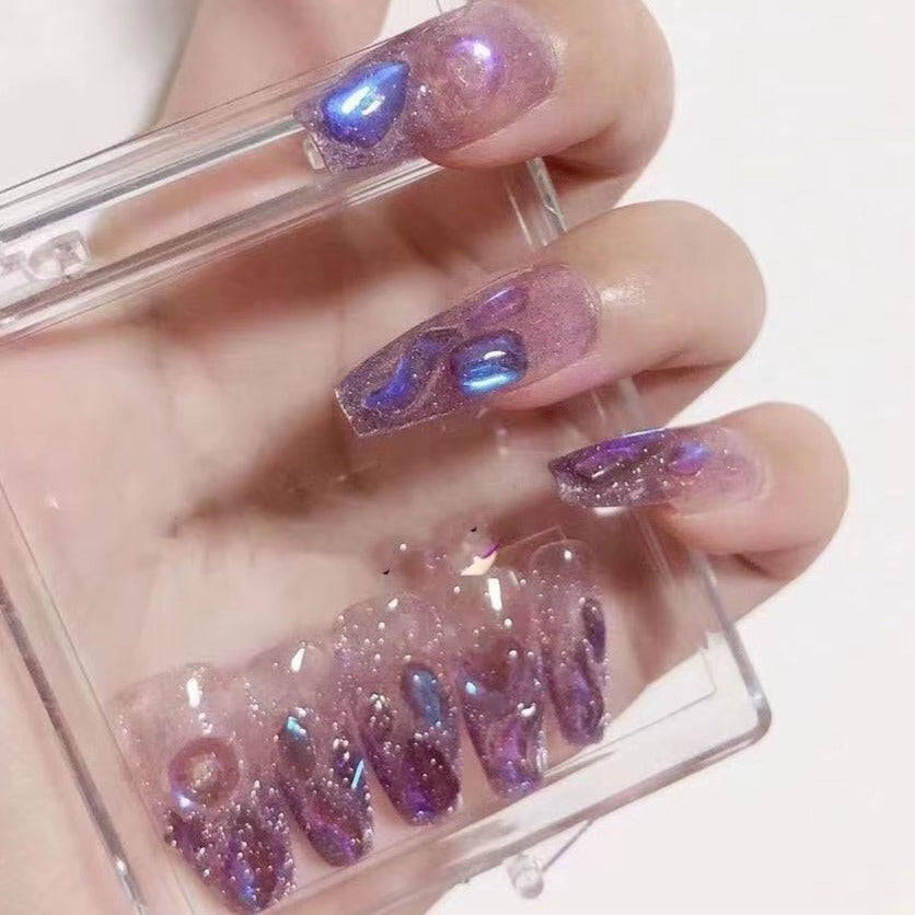 Designer: DuoDuo 3000.Handmade nails Press on Nails DIY Nail Art for woman girl Long Coffin purple