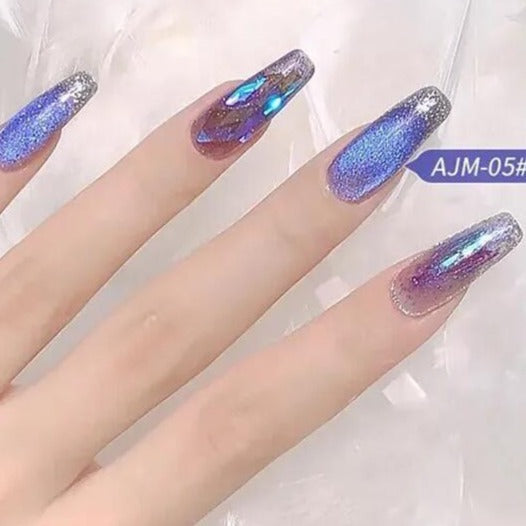 Designer: DuoDuo 1207.Handmade nails Press on Nails DIY Nail Art for woman girl cat eye Shining Long Coffin