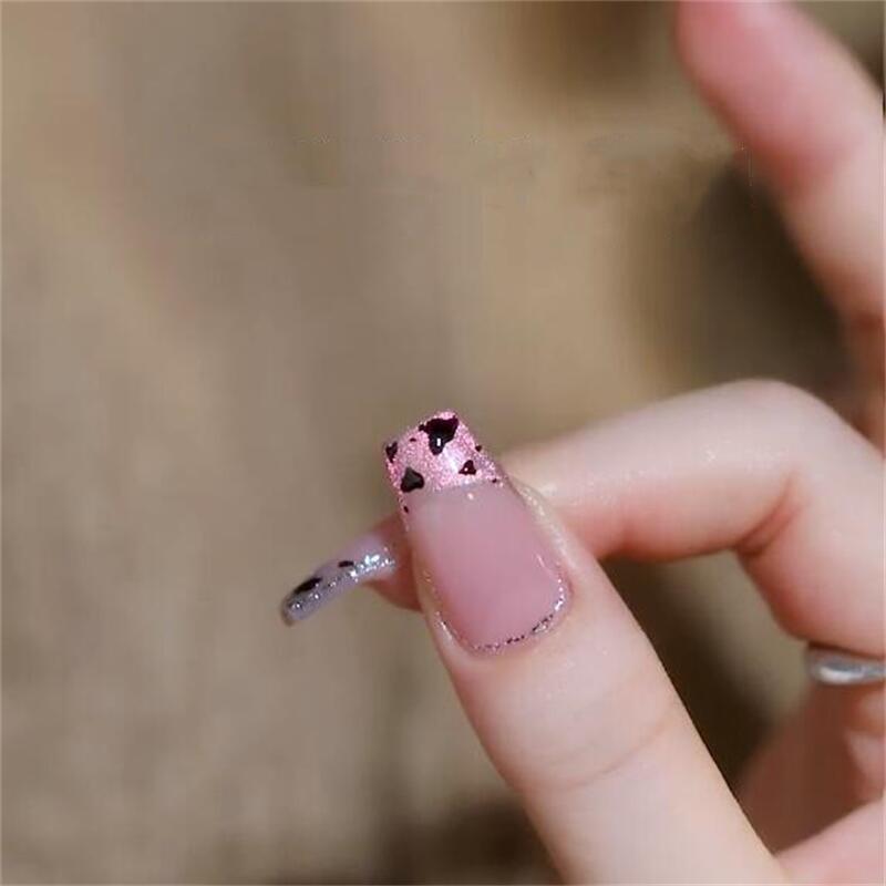 Designer: DuoDuo 1205.Handmade nails Press on Nails DIY Nail Art for woman girl French Cat Eyes Long Coffin pink