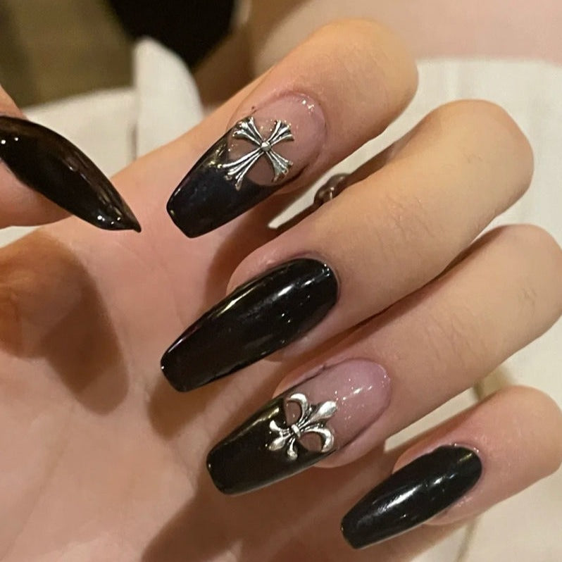 Designer: DuoDuo 2067.Handmade nails Press on Nails DIY Nail Art for woman girl Long Coffin black