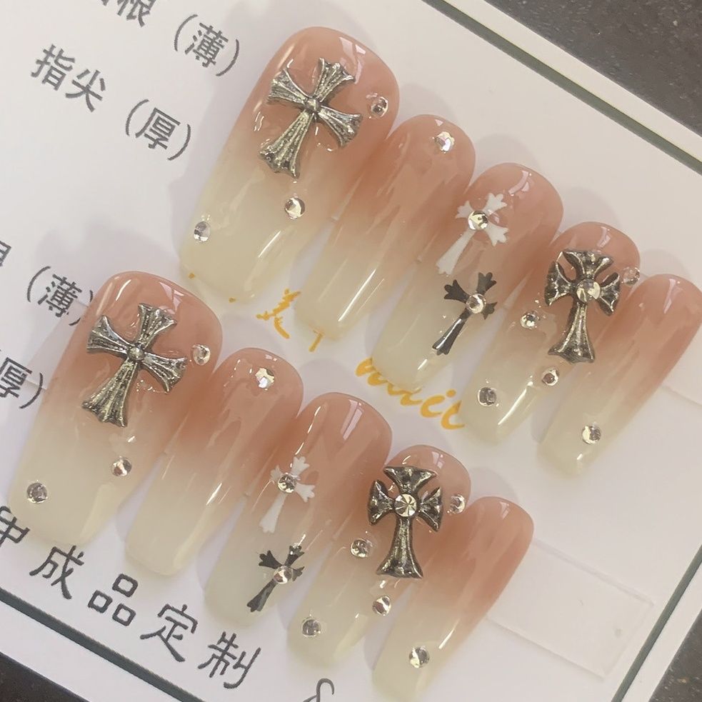 Designer: DuoDuo 2009.Handmade nails Press on Nails DIY Nail Art for woman girl French Long Coffin pink