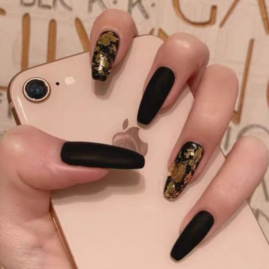 Designer: DuoDuo 1612.Handmade nails Press on Nails DIY Nail Art for woman girl Coffin Long black